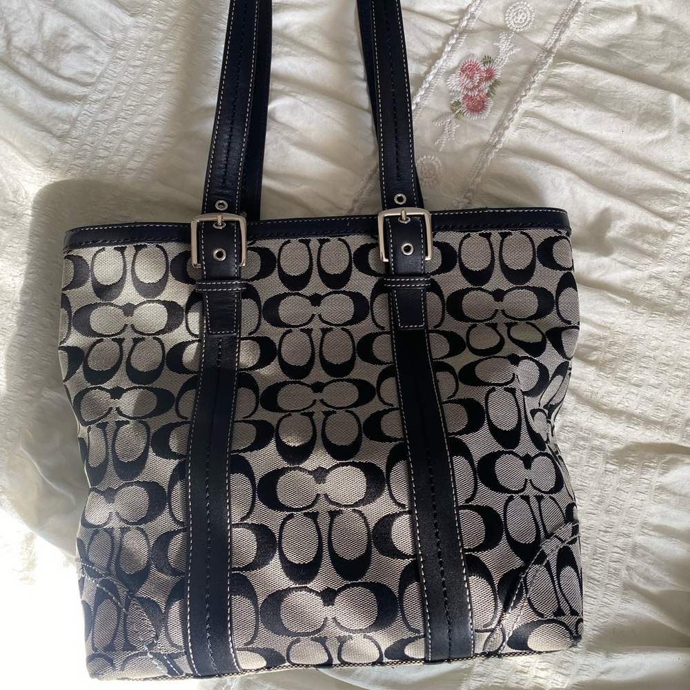 Vintage Coach Black and Gray Tote Bag